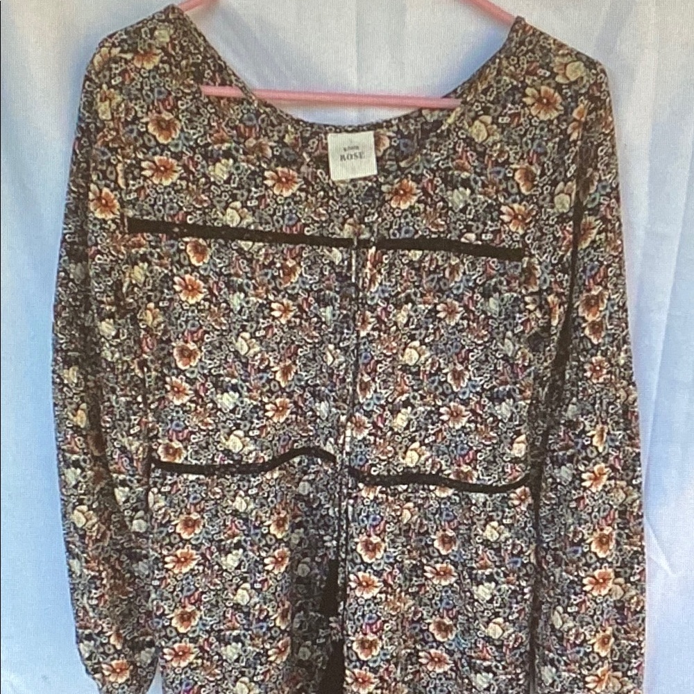Rue21 Floral Blouse with Black Accents